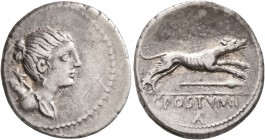 C. Postumius, 73 BC. Denarius (Silver, 19 mm, 3.95 g, 1 h), Rome. Draped bust of Diana to right, with bow and quiver over her shoulder. Rev. C•POSTVMI...