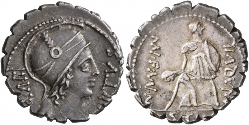 Mn. Aquillius Mn.f. Mn.n, 65 BC. Denarius (Silver, 20 mm, 3.95 g, 7 h), Rome. VI...