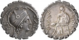 Mn. Aquillius Mn.f. Mn.n, 65 BC. Denarius (Silver, 20 mm, 3.95 g, 7 h), Rome. VIRTVS III•VIR Helmeted and draped bust of Virtus to right. Rev. MN AQVI...