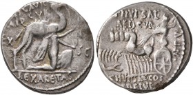 M. Aemilius Scaurus and Pub. Plautius Hypsaeus, 58 BC. Denarius (Silver, 18 mm, 3.64 g, 4 h), Rome. M•SCAVR / AED•CVR / EX - S•C / REX•ARETAS Nabatean...
