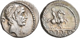 L. Marcius Philippus, 57 BC. Denarius (Silver, 18 mm, 4.26 g, 7 h), Rome. [ANCVS] Diademed head of Ancus Marcius to right; behind, lituus. Rev. PHILIP...