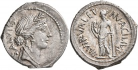 Man. Acilius Glabrio, 49 BC. Denarius (Silver, 20 mm, 3.97 g, 1 h), Rome. SALVTIS Laureate head of Salus to right. Rev. MN•ACILIVS III•VIR•VALETV Vale...