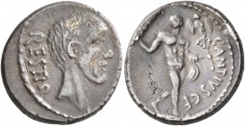 C. Antius C.f. Restio, 47 BC. Denarius (Silver, 17 mm, 3.96 g, 4 h), Rome. RESTIO Head of Antius Restio to right. Rev. C ANTIVS•C•F Hercules advancing...