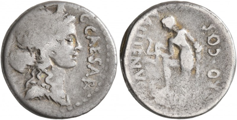 Julius Caesar, 49-44 BC. Denarius (Silver, 17 mm, 3.99 g, 7 h), with Aulus Allie...