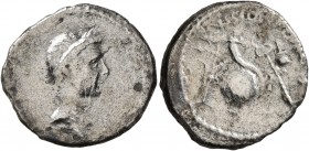 Julius Caesar, 49-44 BC. Denarius (Silver, 17 mm, 2.93 g, 9 h), Rome, L. Mussidius Longus, moneyer, 42. Laureate head of Julius Caesar to right. Rev. ...
