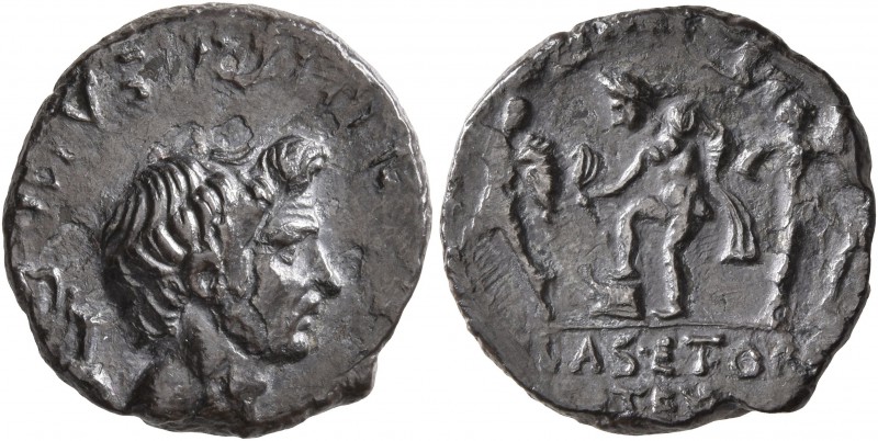 Sextus Pompey, † 35 BC. Denarius (Silver, 16 mm, 3.39 g, 2 h), military mint in ...