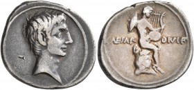 Octavian, 44-27 BC. Denarius (Silver, 20 mm, 3.80 g, 11 h), Brundisium or Rome, circa 32-29 BC. Bare head of Octavian to right. Rev. CAESAR - DIVI F M...
