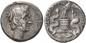 Octavian, 44-27 BC. Quinarius (Silver, 13 mm, 1.67 g, 3 h), uncertain mint in Italy (Brundisium or Rome?), 29-27. [IMP CAESAR] Bare head of Octavian t...