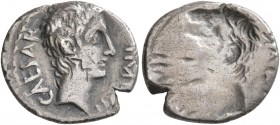Octavian, 44-27 BC. Quinarius (Silver, 15 mm, 1.62 g, 12 h), brockage mint error, uncertain mint in Italy (Brundisium or Rome?), 29-27. CAESAR IMP VII...