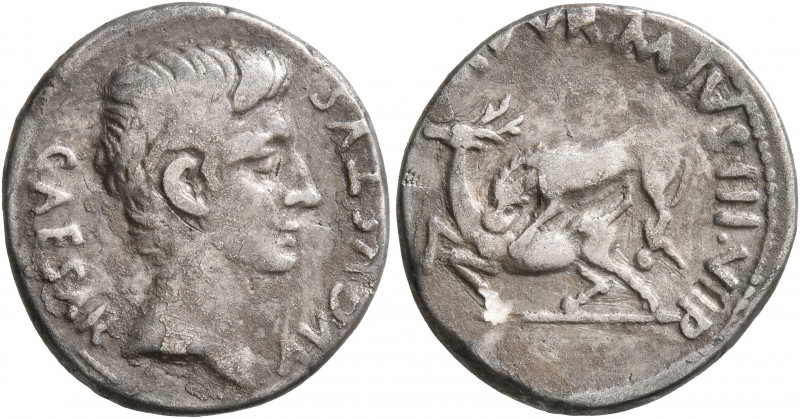 Augustus, 27 BC-AD 14. Denarius (Silver, 18 mm, 3.13 g, 11 h), Rome, M. Durmius,...