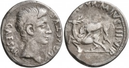 Augustus, 27 BC-AD 14. Denarius (Silver, 18 mm, 3.13 g, 11 h), Rome, M. Durmius, moneyer, circa 19 BC. CAESAR AVGVSTVS Bare head of Augustus to right....