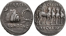Augustus, 27 BC-AD 14. Denarius (Silver, 19 mm, 3.51 g, 5 h), uncertain Spanish mint (Colonia Patricia?), circa 18 BC. S•PQ•R•PARE / CONS SVO Toga pic...