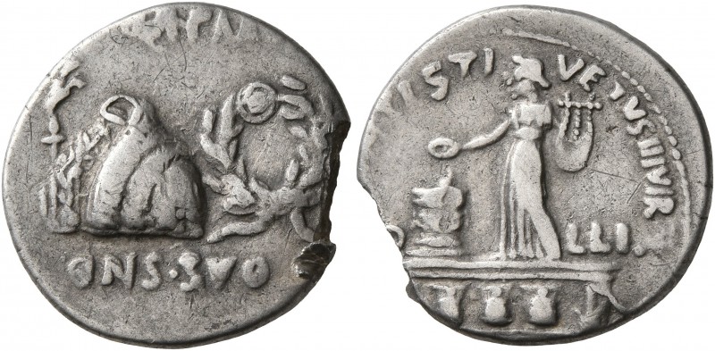 Augustus, 27 BC-AD 14. Denarius (Subaeratus, 18 mm, 3.55 g, 1 h), a contemporary...