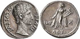Augustus, 27 BC-AD 14. Denarius (Silver, 20 mm, 3.49 g, 6 h), Rome, 15-13 BC. AVGVSTVS DIVI•F Bare head of Augustus to right. Rev. IMP X Apollo Cithar...