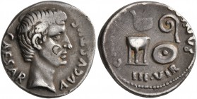 Augustus, 27 BC-AD 14. Denarius (Silver, 18 mm, 3.63 g, 1 h), Rome, 13 BC. CAESAR AVGVSTVS Bare head of Augustus to right. Rev. C ANTISTIVS REGINVS / ...
