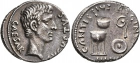 Augustus, 27 BC-AD 14. Denarius (Silver, 19 mm, 3.67 g, 7 h), Rome, 13 BC. CAESAR AVGVSTVS Bare head of Augustus to right. Rev. C•ANTISTIVS REGINVS / ...