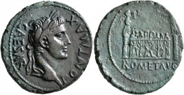Augustus, 27 BC-AD 14. As (Copper, 26 mm, 9.88 g, 4 h), Lugdunum, 10-7 BC. CAESAR PONT MAX Laureate head of Augustus to right. Rev. ROM ET AVG Front e...