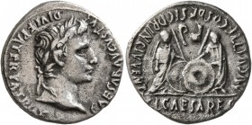 Augustus, 27 BC-AD 14. Denarius (Silver, 18 mm, 3.56 g, 3 h), Lugdunum, 2 BC-AD 4. CAESAR AVGVSTVS DIVI F PATER PATRIAE Laureate head of Augustus to r...