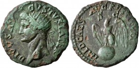 Divus Augustus, died AD 14. As (Copper, 26 mm, 7.93 g, 6 h), restitution issue, Rome or Thrace, struck under Domitian, 81-82. DIVVS AVGVSTVS PATER Rad...