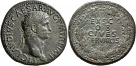 Claudius, 41-54. Sestertius (Orichalcum, 35 mm, 28.64 g, 6 h), Rome, 41-42. TI•CLAVDIVS•CAESAR•AVG•P M TR•P IMP Laureate head of Claudius to right. Re...