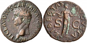 Claudius, 41-54. As (Copper, 29 mm, 9.42 g, 7 h), Rome, 41-50. TI CLAVDIVS CAESAR AVG P M TR P IMP Bare head of Claudius to left. Rev. LIBERTAS AVGVST...