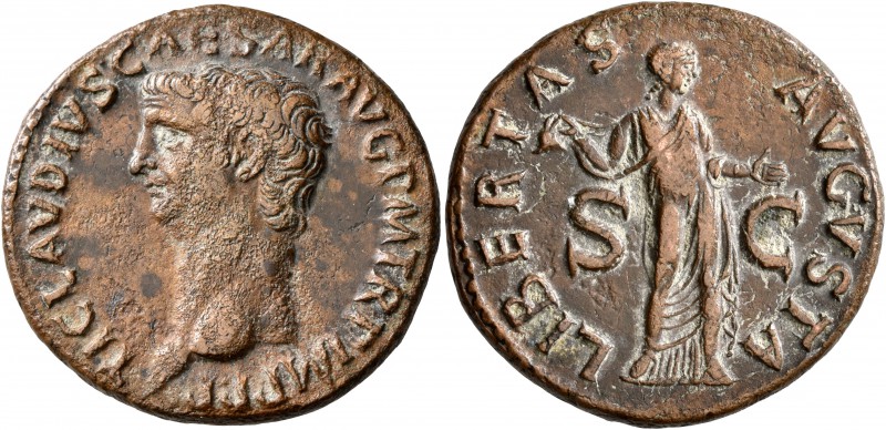 Claudius, 41-54. As (Bronze, 28 mm, 12.04 g, 6 h), Rome, 50-54. TI CLAVDIVS CAES...