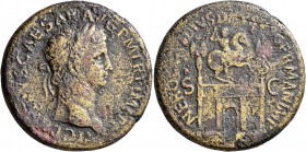 Claudius, 41-54. Sestertius (Orichalcum, 35 mm, 27.27 g, 7 h), Rome, 50-54. TI CLAVDIVS CAESAR AVG P M TR P IMP P P Laureate head of Claudius to right...