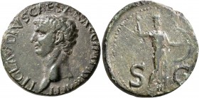 Claudius, 41-54. As (Copper, 28 mm, 14.25 g, 2 h), Rome, circa 50-54. TI CLAVDIVS CAESAR AVG P M TR P IMP P P Bare head of Claudius to left. Rev. S - ...