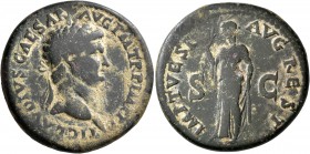 Claudius, 41-54. Sestertius (Orichalcum, 35 mm, 25.33 g, 7 h), restitution issue, Rome, struck under Titus, 80-81. TI CLAVDIVS CAESAR AVG P M TR P IMP...