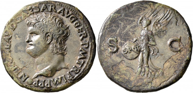 Nero, 54-68. As (Copper, 28 mm, 10.39 g, 7 h), Lugdunum, 65. NERO CLAVD CAESAR A...