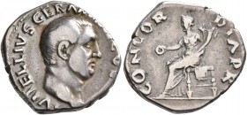 Vitellius, 69. Denarius (Silver, 18 mm, 3.38 g, 7 h), Rome, late April-20 December 69. A VITELLIVS GER[MAN IMP TR P] Laureate head of Vitellius to rig...