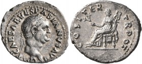 Vespasian, 69-79. Denarius (Silver, 20 mm, 3.25 g, 6 h), Rome, 70. IMP CAESAR VESPASIANVS AVG Laureate head of Vespasian to right. Rev. COS ITER TR PO...