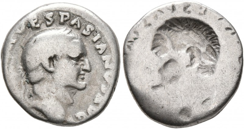 Vespasian, 69-79. Denarius (Silver, 16 mm, 3.05 g, 12 h), brockage mint error, R...