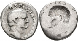 Vespasian, 69-79. Denarius (Silver, 16 mm, 3.05 g, 12 h), brockage mint error, Rome. [...]VESPASIANVS AVG Laureate head of Vespasian to right. Rev. In...