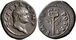 Titus, as Caesar, 69-79. Quadrans (Orichalcum, 18 mm, 3.10 g, 5 h), Rome mint, for Syria, struck under Vespasian, 74. T CAESAR IMP Laureate head of Ti...