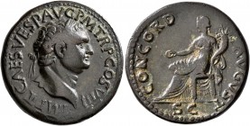 Titus, 79-81. Dupondius (Orichalcum, 27 mm, 12.57 g, 6 h), Rome, 80-81. IMP T CAES VESP AVG P M TR P COS VIII Laureate head of Titus to right. Rev. CO...
