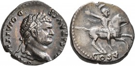Domitian, as Caesar, 69-81. Denarius (Silver, 16 mm, 3.25 g, 5 h), Rome, 77-78. CAESAR AVG F DOMITIANVS Laureate head of Domitian to right. Rev. COS V...