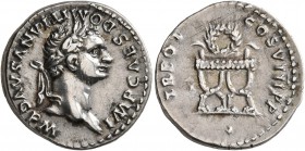 Domitian, 81-96. Denarius (Silver, 18 mm, 3.31 g, 6 h), Rome, 82. IMP CAES DOMITIANVS AVG P M Laureate head of Domitian to right. Rev. TR P COS VIII P...