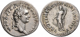 Domitian, 81-96. Denarius (Silver, 19 mm, 3.26 g, 6 h), Rome, 82. IMP CAESAR DOMITIANVS AVG P M Laureate head of Domitian to right. Rev. TR POT IMP II...