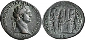Domitian, 81-96. As (Copper, 30 mm, 10.09 g, 5 h), Rome, 14 September-31 December 88. IMP CAES DOMIT AVG GERM P M TR P VIII CENS PER P P Laureate head...