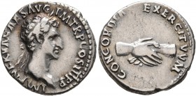 Nerva, 96-98. Denarius (Silver, 17 mm, 3.14 g, 6 h), Rome, 97. IMP NERVA CAES AVG P M TR P COS III P P Laureate head of Nerva to right. Rev. CONCORDIA...