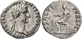 Nerva, 96-98. Denarius (Silver, 16 mm, 3.38 g, 7 h), Rome, 97. IMP NERVA CAES AVG P M TR P COS III P P Laureate head of Nerva to right. Rev. SALVS PVB...