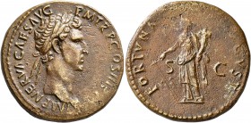 Nerva, 96-98. Sestertius (Orichalcum, 33 mm, 25.10 g, 5 h), Rome, 97. IMP NERVA CAES AVG P M TR P COS III P P Laureate head of Nerva to right. Rev. FO...