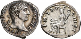 Trajan, 98-117. Denarius (Silver, 17 mm, 3.02 g, 5 h), Rome, 100. IMP CAES NERVA TRAIAN AVG GERM Laureate head of Trajan to right. Rev. P•M•TR•P•COS•I...