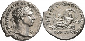 Trajan, 98-117. Denarius (Silver, 18 mm, 3.11 g, 7 h), Rome, 107-108. IMP TRAIANO AVG GER DAC P M TR P Laureate head of Trajan to right, with drapery ...