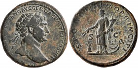 Trajan, 98-117. Sestertius (Orichalcum, 32 mm, 27.14 g, 7 h), Rome, circa 108-109/10. IMP CAES NERVAE TRAIANO AVG GER DAC P M TR P COS V P P Laureate ...