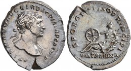Trajan, 98-117. Denarius (Silver, 20 mm, 3.27 g, 7 h), Rome, 112-114. IMP TRAIANO AVG GER DAC P M TR P COS VI P P Laureate head of Trajan to right, wi...