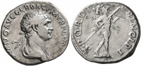 Trajan, 98-117. Denarius (Silver, 19 mm, 3.00 g, 7 h), Rome, 113-114. IMP TRAIANO AVG GER DAC P M TR P COS VI P P Laureate and draped bust of Trajan t...