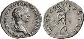 Trajan, 98-117. Denarius (Silver, 20 mm, 3.19 g, 7 h), Rome, 114-116. IMP CAES NER TRAIANO OPTIMO AVG GER DAC Laureate and draped bust of Trajan to ri...