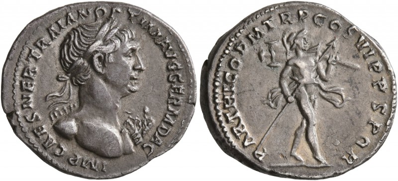 Trajan, 98-117. Denarius (Silver, 19 mm, 3.17 g, 6 h), Rome, autumn 116-August 1...